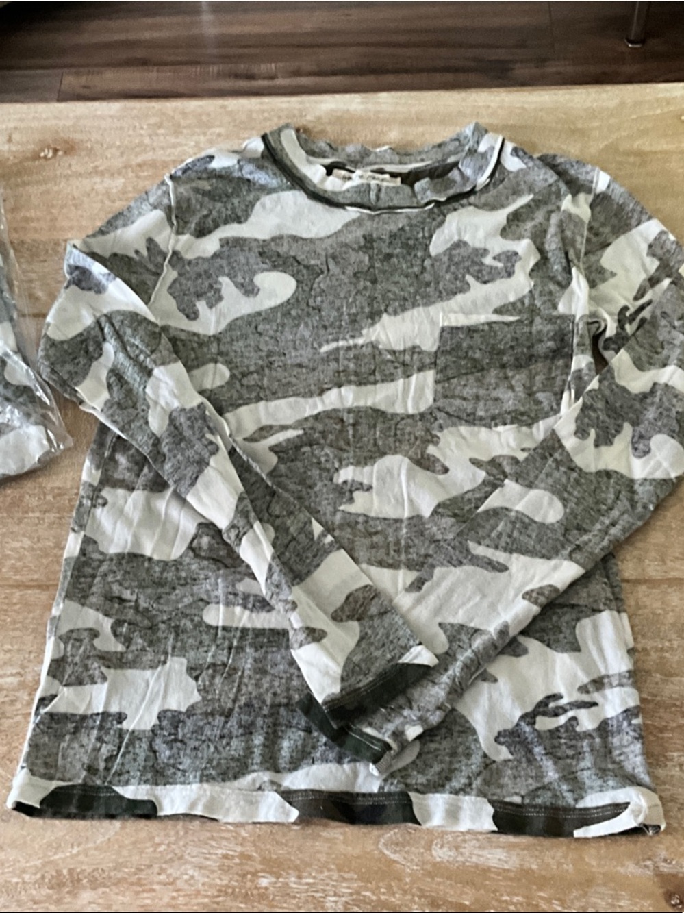 NWOT Free People Long-Sleeve Camo Tee - Gray & White